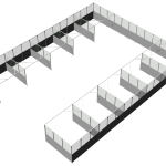 Freistehende Messestellwand Kabinen, blickdicht weiss und transparent