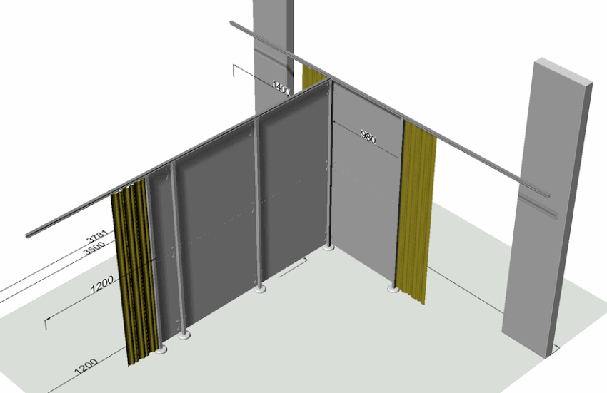 Raumteiler Trennwand Kabinen in Praxis, Krankenhaus, Physiotherapie, Klink mit Vorhang, festmontiert, maßgeschneidert
