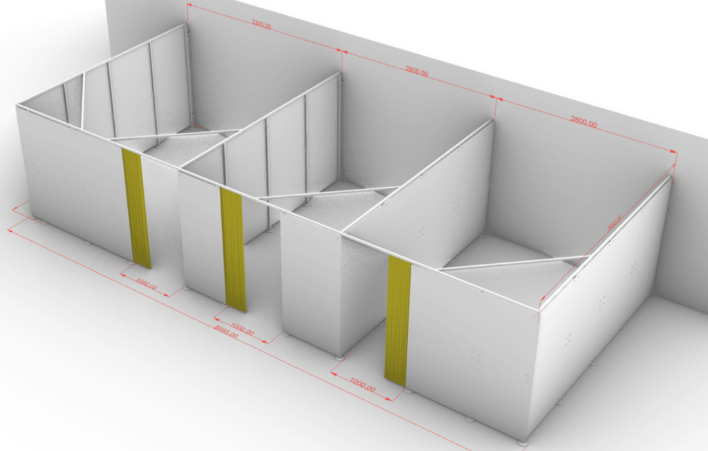 Trennwand Kabinen Klinik, Physiotherapie Krankenhaus, blickdicht Behandlungskabinen mit Vorhang