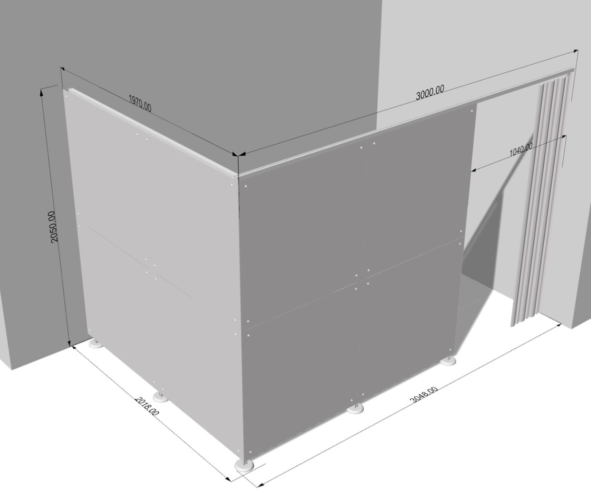Behandlungskabine Studo oder Praxis, blickdicht weiß mit Vorhang, Trennwand Kabine
